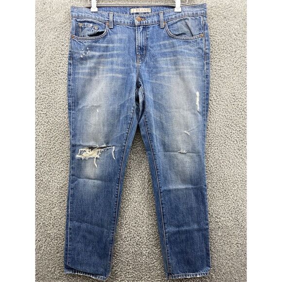 J‎ Brand Womens 31 Medium Blue Wash Distressed Straight Leg Regular Denim Jeans - Picture 1 of 8